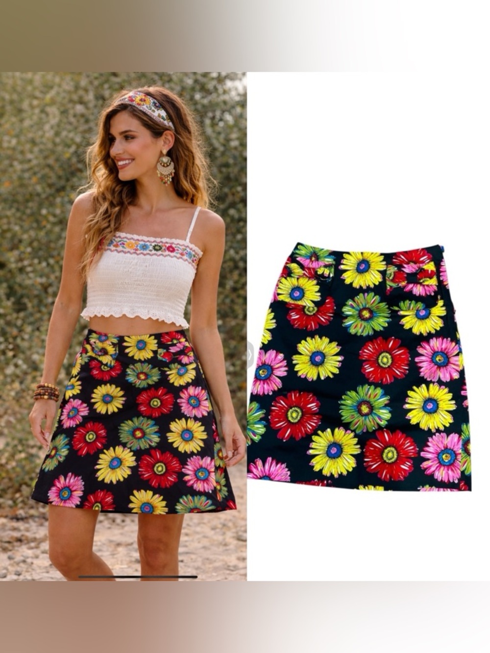 Andrea Viccaro Y2K 1990’s Colorful Daisy ‎ Bright Artsy Pencil Skirt. Size 10
